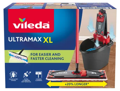 Produktbild von Vileda Ultramax XL Box, Laminat, Kacheln, Holz, Trocken&Nass, Mikrofaser, Schwarz, Rot