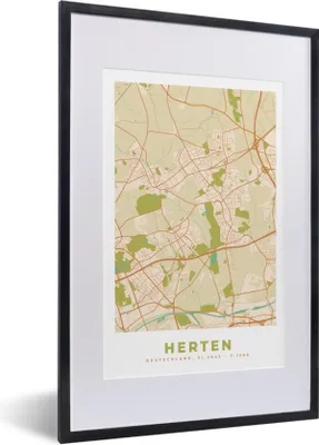 Produktbild von MuchoWow® Gerahmtes Poster Stadtplan - Hirsche - Karte - Vintage 40x60 cm - Poster mit Schwarzem Bilderrahmen Wandposter Rahmen Foto Bilder - Poster in Rahmen