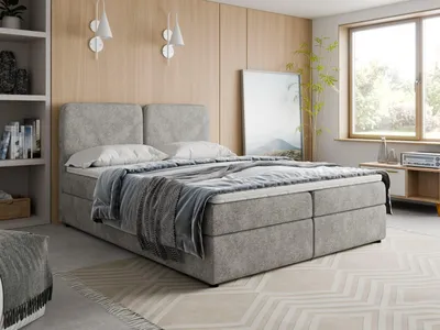 Produktbild von Boxspringbett 160x200 BOHO Bouclé Dunkelgrau inkl. Topper, 2 Matratzen & 2 Bettkästen | Hotelbett Polsterbett