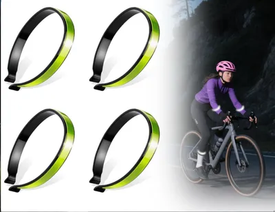 Imagen del producto de 4 sujetadores para pantalones de ciclismo, reflectantes, fabricados en plástico, aptos para uso en ciudad, carretera y montaña (color verde)