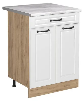 Produktbild von Küchenunterschrank Vicco R-Line Weiß Landhaus/Goldkraft Eiche 60 cm mit Schublade Arbeitsplatte Marmor, Model 61233