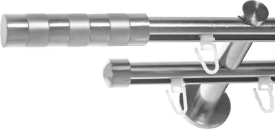 Produktbild von Innenlauf Gardinenstange Edelstahl look, Durchmesser 16mm, Wandträger H80, 2-läufig, Länge 360, Endkappe E12
