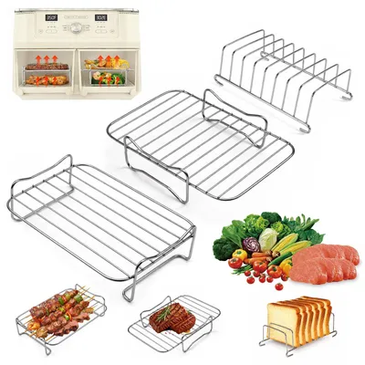 Produktbild von Zubehör für Heißluftfritteusen, 3-teiliges Zubehörset – 2 Grillroste, 1 Kastenform, geeignet für Heißluftfritteusen mit zwei Kammern.