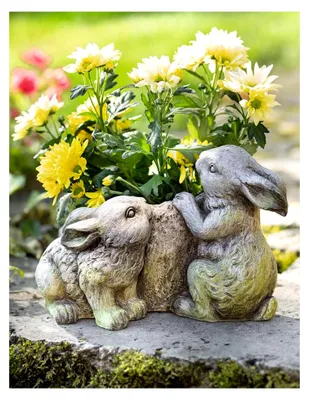 Produktbild von Pflanzer Häschen aus Polyresin in Stein-Optik, grau, Blumentopf, Pflanztopf, Osterdeko, Gartendeko für Draußen
