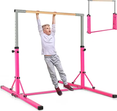 Produktbild von GOPLUS Gymnastik Turnreck, 13-stufig höhenverstellbar, Turnstange faltbar mit Rollen, bis 100 kg belastbar, Gymnastikstange für Kinder ab 3 Jahren