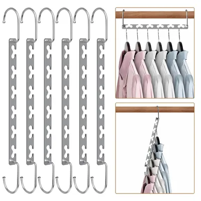 Produktbild von 6x Kleiderbügel Platzsparend, rutschfest Kleiderbügel Metall, Magic Bügel für Schrank Organizer, Platzsparende Kleiderbügel für Hosen Jeans Anzug