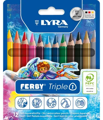 Image de Crayons aquarellables LYRA Ferby Triple 1, 12 pièces, étui en carton