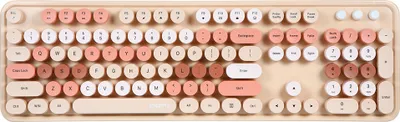 Image de Ensemble clavier et souris Mofii mignon et rétro sans fil, clavier de 104 touches/transmission radio de 2,4 G/USB plug-and-play/design ergonomique, couleur laiteuse