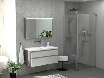 Produktbild von Jungborn Duschtür mit Seitenwand SETTE Pendeltür rechts Seitenwand links 80 x 90 cm Profilfarbe chrom Klarglas mit schmu