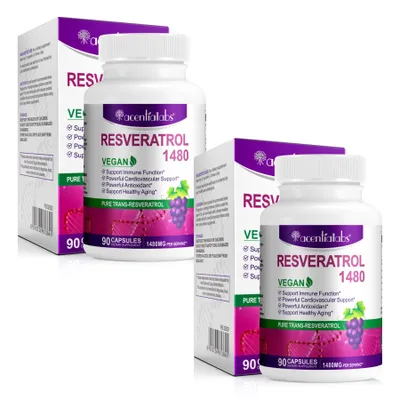 Produktbild von Resveratrol Hochdosiert Traubenkernextrakt Antioxidantien Anti Aging Vegan 2x 90 Capsules