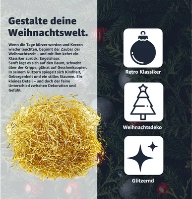 Produktbild von Lametta Engelshaar Feenhaar gelockt Lametta gold für Weihnachten Stanniol