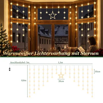 Produktbild von LED Lichtervorhang SALCAR 70+1 Warmweiß Sterne Weihnachtsdekoration 2m