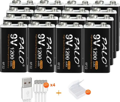 Obrázek produktu pro 9V dobíjecí baterie, kapacita 1200 mAh, USB nabíječka součástí balení, 16 kusů baterií