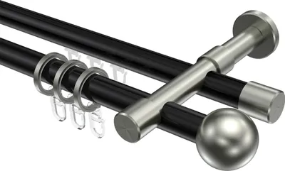 Produktbild von Interdeco Rundrohr-Innenlaufstange / Gardinenstange (Kombination) Schwarz / Edelstahl-Optik, Typ Prestige Luino (Kugel), 20 mm Ø 2-läufig, 520 cm