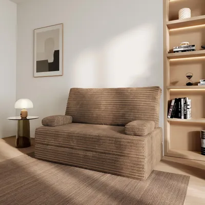 Produktbild von Masseno Schaumstoffsofa LADIA mit Schlaffunktion, Schlafsofa, Wohnzimmersofa, Couch, Sofa, Bettsofa, Kordstoff – Beige TILIA 17