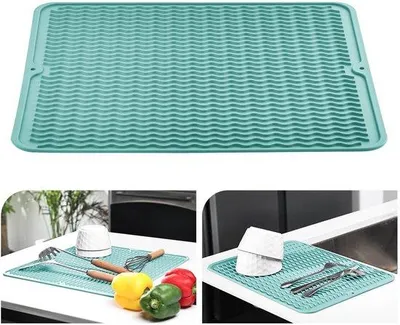 Zdjęcie produktu dla Ibenzoa® Mata silikonowa do odprowadzania wody, 40 x 30 cm – do naczyń i patelni, odporna na temperaturę do 230°C, antypoślizgowa, można myć w zmywarce
