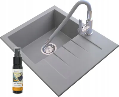 Obrázek produktu pro Granitan - Granitový dřez - Dřez 57,4x46,4 cm - Kuchyňský dřez bílý - s baterií a sifonem - MILANO
