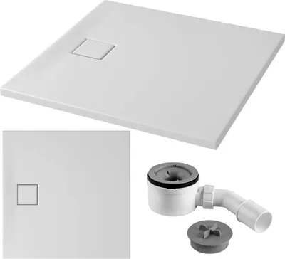 Zdjęcie produktu dla Brodzik kwadratowy 90x90 cm Tako Slim biały mat + syfon, akryl, minimalistyczny design, wysokość 4 cm