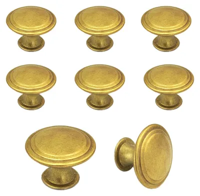 Produktbild von 8 Stück Möbelknöpfe – Antikmessing, rund – Goldfarben