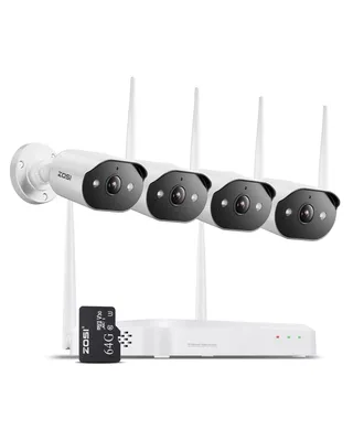 Produktbild von ZOSI 2K 3MP WiFi 6 Überwachungskamera Set Aussen, 8CH NVR mit 4 WLAN IP Kameras, 64GB SD-Karte, 2-Wege-Audio, Personen- und Fahrzeugerkennung für Haus