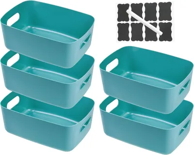 Image de Panier de rangement, lot de 5, 25x18x10 cm, vert, en plastique, pour salle de bain