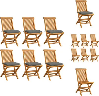 Produktbild von vidaXL Gartenstühle mit Grauen Kissen 6 Stk. Massivholz Teak -  Gartenstühle