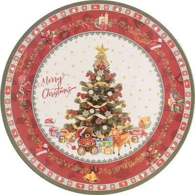 Obrázek produktu pro Clayre & Eef talíř Ø 33 cm Červenobéžový plastový vánoční stromek