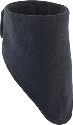 A dark-colored neck warmer is shown against a white background.
