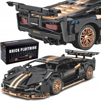 Zdjęcie produktu dla Samochód z klocków supercar 1:14 zestaw konstrukcyjny do budowy ruchome elementy gumowe opony i złote felgi