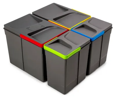 Produktbild von Emuca Recycle-Küchenschubladenbehälter mit geruchsdichtem Deckel, Höhe 266 mm, 2x15 Liter, 2x7 Liter, Kunststoff anthrazitgrau