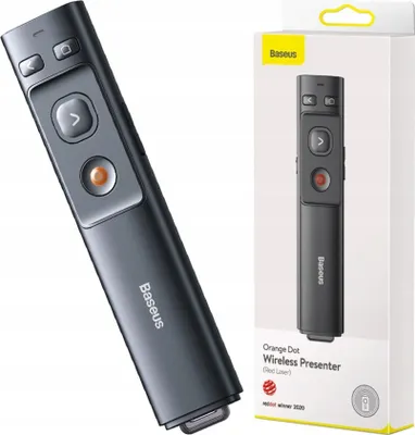 Immagine prodotto di Baseus Telecomando multifunzionale a punti arancioni per presentazioni, con puntatore laser rosso, ricaricabile (grigio)