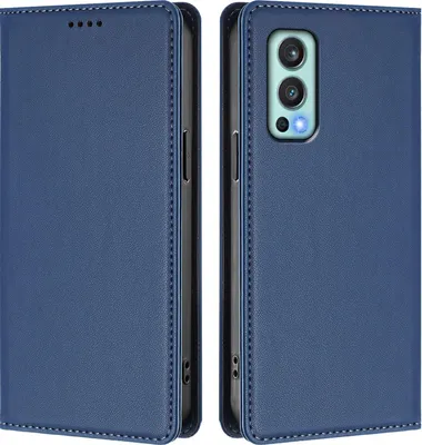 Image de Etui en cuir pour OnePlus Nord 2 5G, étui magnétique en cuirPolyuréthaneavec support Bleu foncé