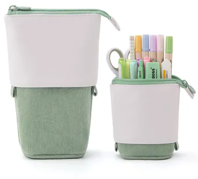 Produktbild von Federmäppchen mit Reißverschluss, 2-in-1 Federmäppchen und Stiftehalter, erweiterbar, für Mädchen und Teenager.