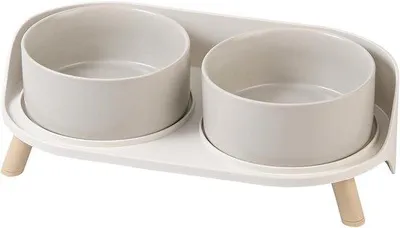 Produktbild von Famanu erhöhte Hundenapf – mit Antirutsch-Unterlage – doppelte Futterschüssel-Set mit Spritzschutz – keramische Schüssel für kleine bis mittelgroße