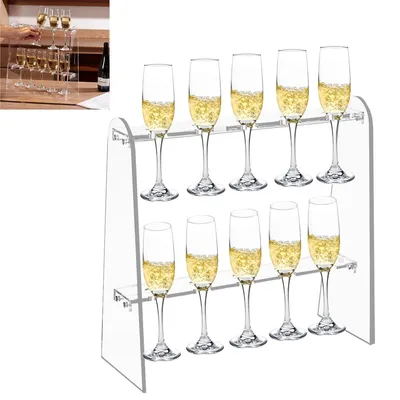Produktbild von Weinregal, Champagner-Wandhalter, 2-stöckiger Champagnerglasständer aus Acryl, für 10 Gläser, zur Präsentation von Getränke- und Weingläsern