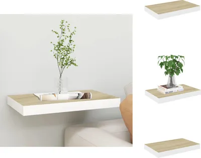 Image de vidaXL Étagère suspendue aspect chêne et blanc 40x23x3,8 cm MDF - Étagères murales