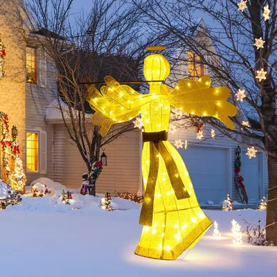 Produktbild von GOPLUS 150 cm großer LED Engel mit Querflöte, beleuchteter Weihnachtsengel warmweiß mit 100 LED-Lichtern, Weihnachtsdekoration, Figur Engel für Außen & Innen