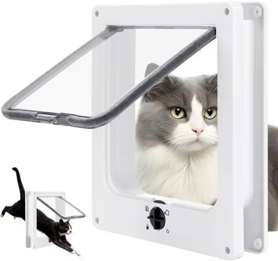Productafbeelding van Ibenzoa® huisdierenluik voor binnendeuren – 4-punts vergrendeling, ABS-kunststof, wit, 27×23×5,5 cm, robuust frame, eenvoudige montage, geschikt voor katten