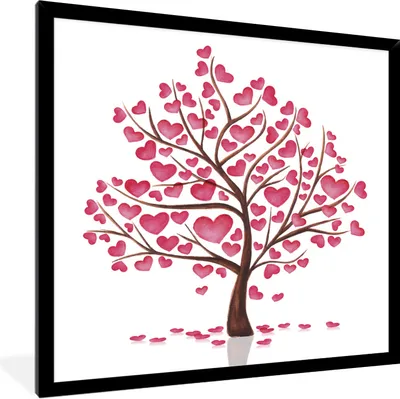 Produktbild von MuchoWow® Gerahmtes Poster Eine Illustration eines Baumes mit Herzen 40x40 cm - Poster mit Schwarzem Bilderrahmen Wandposter Rahmen Foto Bilder - Mit Rahmen - Wanddekoration Schlafzimmer