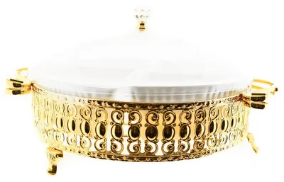 Produktbild von Servier Schalen Set Servierschüssel mit 4 Dipschalen mit Griff und Deckel Gold Rund