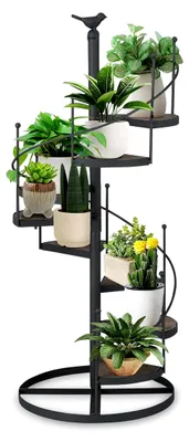Produktbild von Multifunktionales Pflanzenregal aus Eisen und Holz, modernes Wendeltreppen-Design, für Balkon und Wohnzimmer, 23 x 56 cm