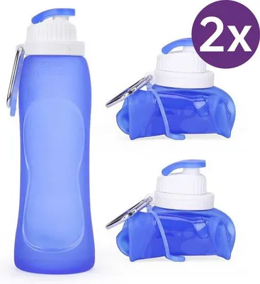 Zdjęcie produktu dla 2 sztuki składanych butelek na wodę, butelki do picia, butelki sportowe, do wędrówek, szczelne, do szkoły i na siłownię, butelki na wodę, bez BPA – niebieskie.