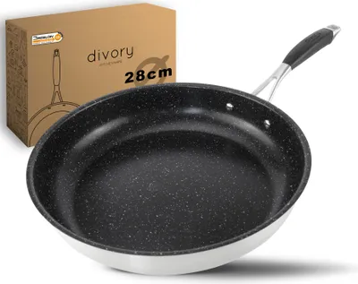 Produktbild von DIVORY Edelstahl Pfanne 28 cm Induktion I Antihaft beschichtete große Bratpfanne für alle Herdarten I Ergonomischer Griff, Spülmaschinen geeignet