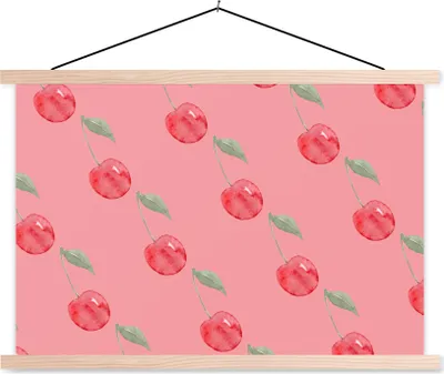 Produktbild von MuchoWow® Textilposter Kirsche - Obst - Rosa 60x40 cm mit holzfarbenen Rahmen - Bilder
