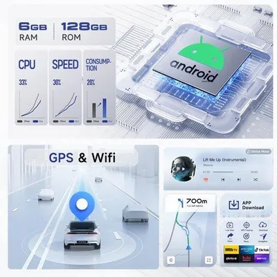 Obrázek produktu pro Autorádio Android 6G + 128GB, 8jádrové, pro Fiat Tipo Egea 2015-2017, s bezdrátovým Carplay a Android Auto, 7palcový dotykový displej 2 Din, Bluetooth, navigace, Wi-Fi, USB, DSP, FM/RDS rádio, zadní kamera