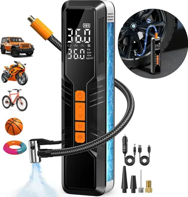 Produktbild von Tragbarer 12V Mini-Luftkompressor fürs Auto, kabellos, Digitalanzeige, USB-Aufladung & LED-Licht