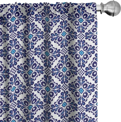 Immagine prodotto di ABAKUHAUS Tende orientali, tendaggi, decorazioni curve e pennellate in stile etnico, 2 pezzi 75 x 175 cm, viola blu bianco