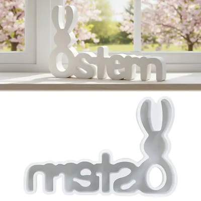 Produktbild von Silikonformen für Osterdekorationen, 1 Stück 17 x 11 cm Silikonform in Form eines Osterhasen mit Buchstaben, Frühlingsdekoration, Gipshase zum Basteln von Osterartikeln