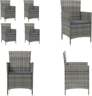 Image de vidaXL Chaises de jardin avec coussins, lot de 4, rotin synthétique gris - Chaise de jardin - Chaises de jardin - Chaise d'extérieur - Fauteuil