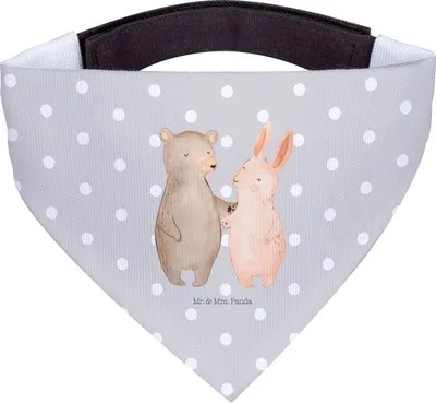Produktbild von Mr. & Mrs. Panda Bandana Bär und Hase Umarmen - Grau Pastell - Geschenk, Hunde Hals Tuch, Hundehalstuch, Freunde, Freundin, Halstuch, BFF, Freundschaft, für Hund, Immer